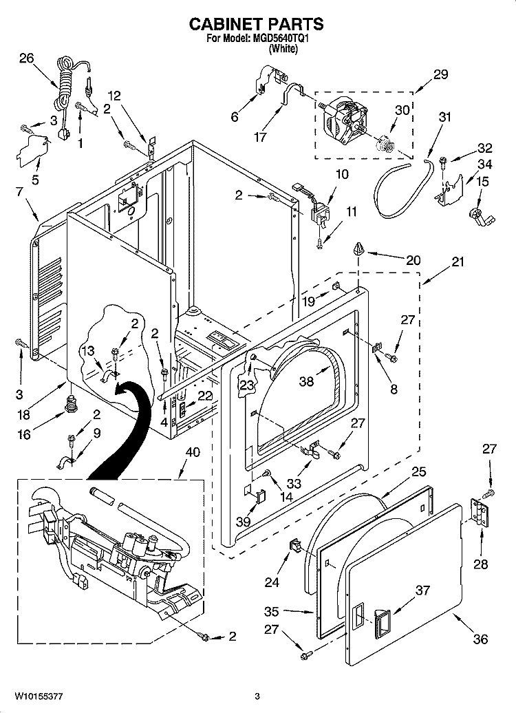 CABINET PARTS Diagram and Parts List for MGD5640TQ1  Maytag Dryer