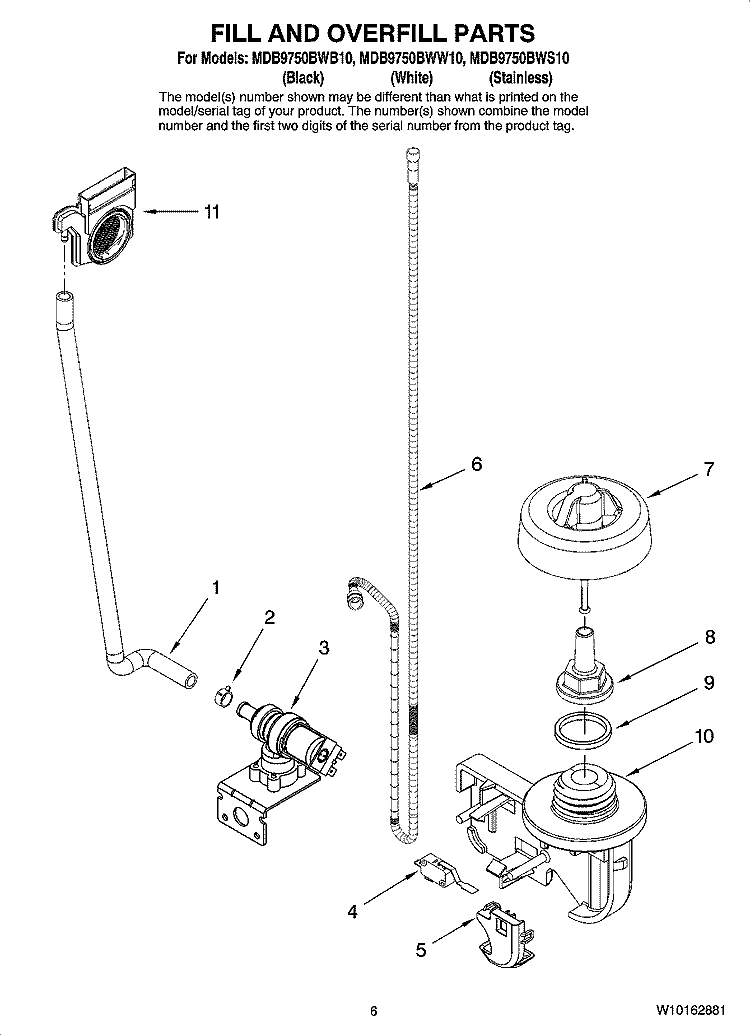 FILL AND OVERFILL PARTS Diagram and Parts List for MDB9750BWW10  Maytag Dishwasher