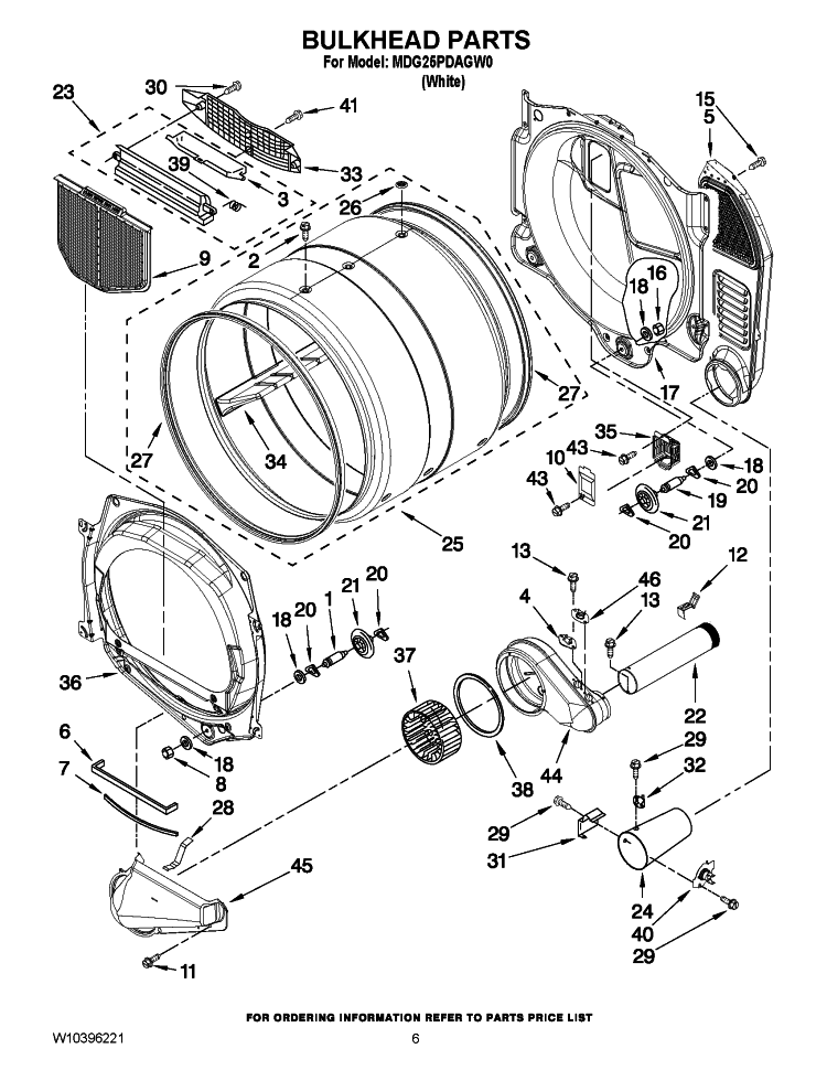 BULKHEAD PARTS Diagram and Parts List for MDG25PDAGW0  Maytag Dryer