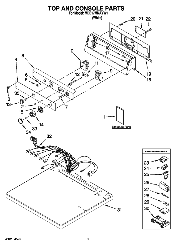 TOP AND CONSOLE PARTS Diagram and Parts List for MDE17MNAYW1  Maytag Dryer