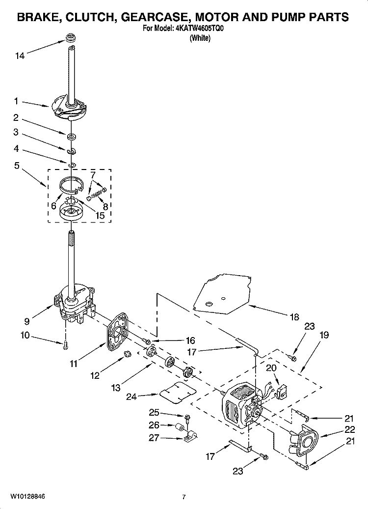 BRAKE, CLUTCH, GEARCASE, MOTOR AND PUMP PARTS Diagram and Parts List for 4KATW4605TQ0  Admiral Washer
