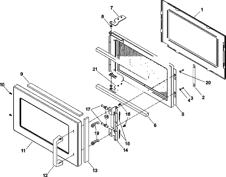 DOOR Diagram and Parts List for HDC21RB2 P1331208M Amana Microwave