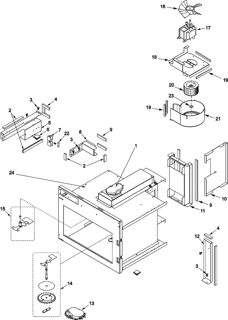 FUSES, ANTENNAS, BLOWER, DUCTS, CAVITY Diagram and Parts List for CRC18T2OG2 P1331206M Amana Microwave