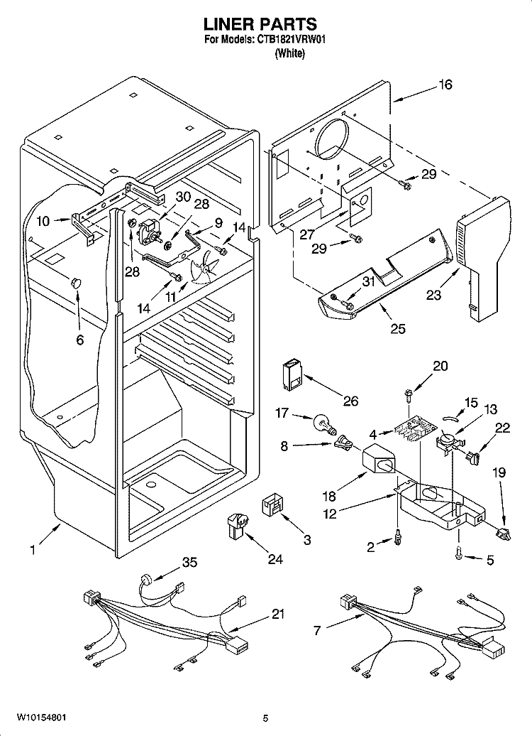 LINER PARTS Diagram and Parts List for CTB1821VRW01  Magic Chef Refrigerator