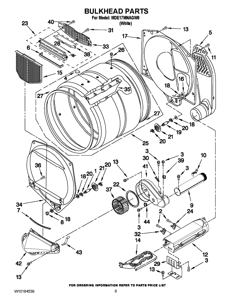 BULKHEAD PARTS Diagram and Parts List for MDE17MNAGW0  Maytag Dryer