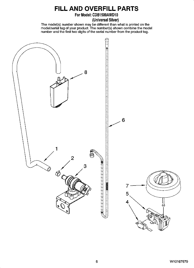 FILL AND OVERFILL PARTS Diagram and Parts List for CDB1500AWD10  Magic Chef Dishwasher