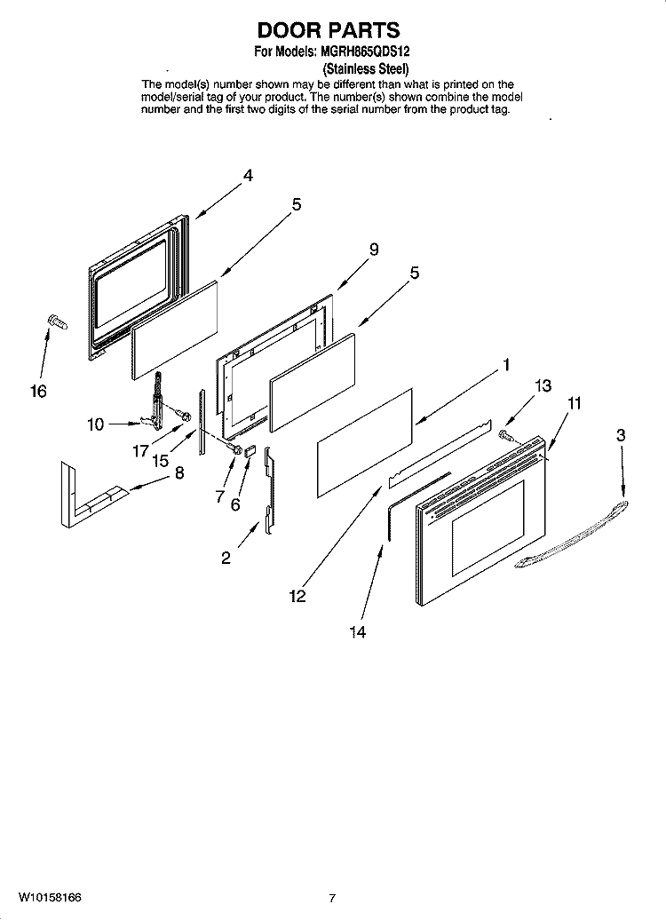 DOOR PARTS Diagram and Parts List for MGRH865QDS12  Maytag Range