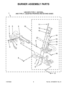 Burner Assembly Parts 2 Diagram and Parts List for MGD4500MW0  Maytag Dryer
