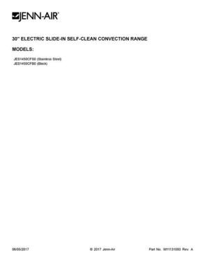 01 - Cover Sheet Diagram and Parts List for JES1450CFB0  Jenn-Air Range