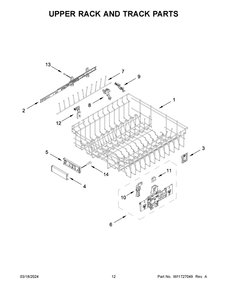 Upper Rack And Track Parts Diagram and Parts List for JDPSG244PS1  Jenn-Air Dishwasher