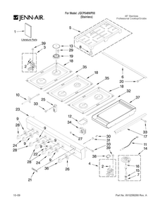 Cooktop, Burner And Grate Parts Diagram and Parts List for JGCP548WP00  Jenn-Air Cooktop