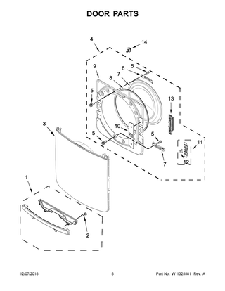 Door Parts Diagram and Parts List for YMED8630HC0  Maytag Dryer