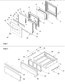 Oven Door And Storage Drawer Diagram and Parts List for ACF4265AC0-PACF4265AC1  Amana Range
