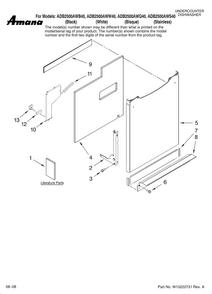 Door And Panel Parts Diagram and Parts List for ADB2500AWS40  Amana Dishwasher