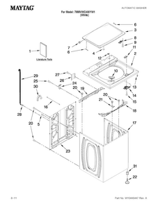 Top And Cabinet Parts Diagram and Parts List for 7MMVWC400YW1  Maytag Washer