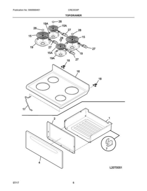 04 - Top/drawer Diagram and Parts List for CRE3530PWE  Crosley Range