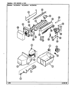 Ice Maker & Bin Diagram and Parts List for RC224PDK DS33A Magic Chef Refrigerator