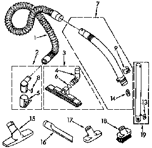 Hose And Attachment Parts Diagram and Parts List for 1162304590  Kenmore Canister Vacuum