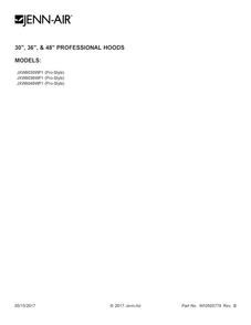 Cover Sheet Diagram and Parts List for JXW9030WP1  Jenn-Air Range Hood