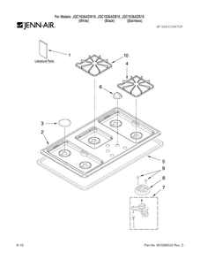 Cooktop, Burner And Grate Parts Diagram and Parts List for JGC1536ADW15  Jenn-Air Cooktop