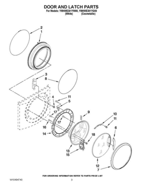 02 - Door And Latch Parts Diagram and Parts List for YMHWE301YW00  Maytag Washer
