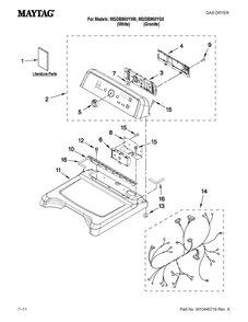 Top And Console Parts Diagram and Parts List for MGDB950YW0  Maytag Dryer