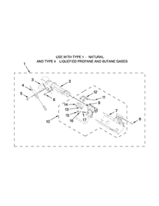 Burner Assembly Diagram and Parts List for MGDB700BW0  Maytag Dryer