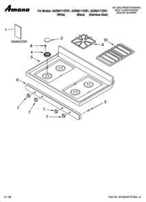 Cooktop Parts Diagram and Parts List for AGR6011VDS1  Amana Range