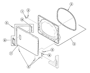 Door Assy Diagram and Parts List for SDE907WF  Speed Queen Dryer