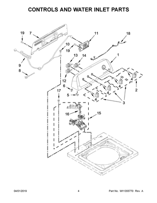 Controls And Water Inlet Parts Diagram and Parts List for NTW4519JW0  Maytag Washer