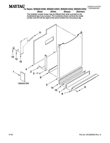 Door And Panel Parts Diagram and Parts List for MDBS561AWB2  Maytag Dishwasher