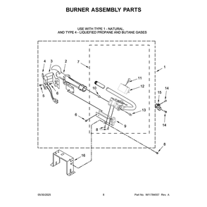 Burner Assembly Parts Diagram and Parts List for MGD6230RHW4  Maytag Dryer