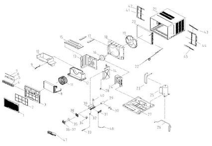 Cabinet Parts Diagram and Parts List for AAW-12CR1FHU  Admiral Air Conditioner