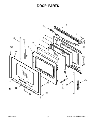 Door Parts Diagram and Parts List for ACR4503SFW3  Maytag Range