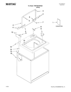 Top And Cabinet Parts Diagram and Parts List for 7MMTM0300WQ0  Maytag Washer