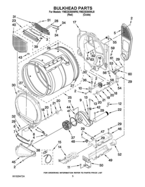 03 - Bulkhead Parts Diagram and Parts List for YMEDE500WJ0  Maytag Dryer