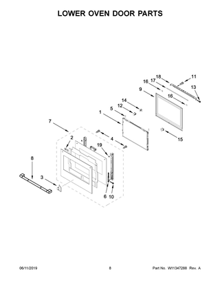 Lower Oven Door Parts Diagram and Parts List for JJW2830IL00  Maytag Wall Oven