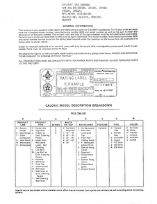 Caloric Gas Range/general Information Diagram and Parts List for 2940A  Amana Range
