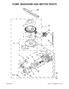 Pump, Washarm And Motor Parts Diagram and Parts List for MDB8969SDE0  Maytag Dishwasher
