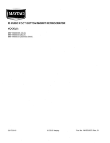 Cover Sheet Diagram and Parts List for MBF1958XEB3  Maytag Refrigerator