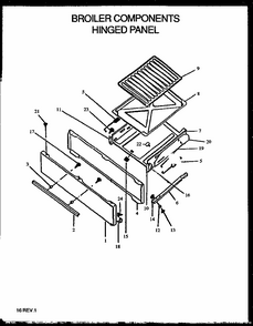 Broiler Components Hinged Panel Diagram and Parts List for GBK29AA092M P1142367NW Amana Range