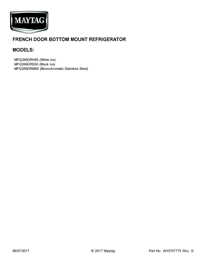 Cover Sheet Diagram and Parts List for MFI2269DRH00  Maytag Refrigerator