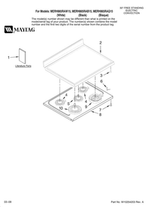 Cooktop Parts Diagram and Parts List for MERH865RAB15  Maytag Range