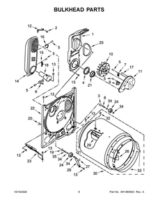 Bulkhead Parts Diagram and Parts List for NGD4655EW3  Maytag Dryer