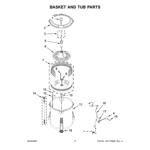 Basket And Tub Parts Diagram and Parts List for MVW4005SW0  Maytag Washer