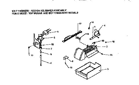Icemaker Diagram and Parts List for TR21S4L-P1196104WL  Amana Refrigerator
