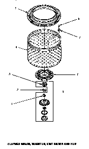 Clothes Guard, Washtub, Lint Filter & Hub Diagram and Parts List for CW3502L P1163208WL Amana Washer