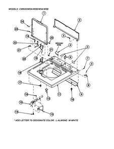 Cabinet Top/control Hood Rear Panel Diagram and Parts List for CW9203W3-PCW9203W3A  Amana Washer