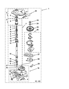Gearcase Parts Diagram and Parts List for MGT3800XW1  Maytag Washer Dryer Combo