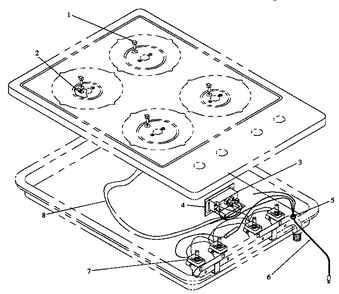 Electrical Components Diagram and Parts List for RTP308UWW-P1142505NW  Caloric Cooktop